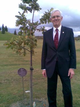 Alasdair Hutton at the Parachute Regiment tree. National Memorial Arboretum, 1 May 2010.