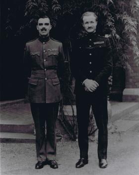 RSM JC Lord MBE and Lt Col Luard DSO outside Borossa Officers Mess, 1947
