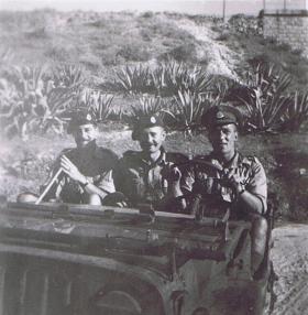Lt Gray, RSM Thomas and Sgt Whitehead in a Jeep in Sousse, 1943