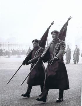 Colours being paraded at Buckingham Palace, 1 PARA Public Duties, 1969.