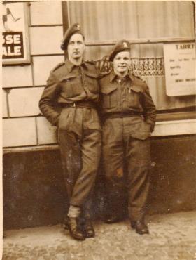 Pte Kimber with friend in Belgium, 1945