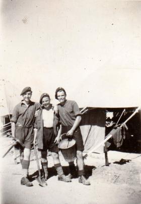 Pte Kimber with his Sgt and Cpl in camp on outskirts of Gaza, circa 1946
