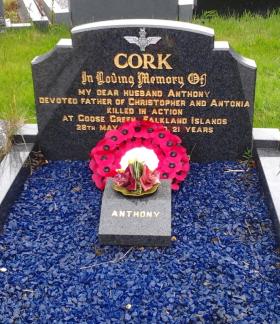 The grave of L/Cpl Anthony Cork, 2 PARA, Blaris Cemetery Lisburn.