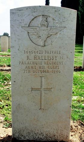 Grave of Pte Richard Hallissy, Ramleh War Cemetery, Israel, 2015.