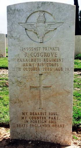 Grave of Pte John J Cosgrove, Ramleh War Cemetery, Israel, 2015.
