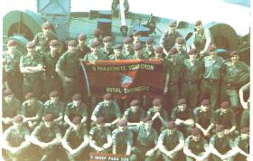 Group photograph of 2 Troop, 9 Para Sqn RE taken aboard the troop ship MV Norland, 1982