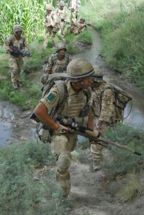 Men of B Coy, 3 PARA conduct a patrol, Musa Qala, Afghanistan, 2008.