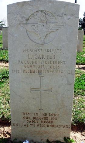 Grave of Pte Leslie Carter, Ramleh War Cemetery, Israel, 2015. 