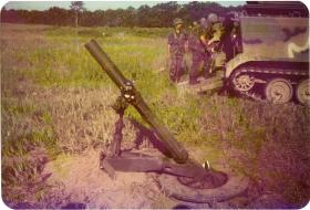 The 4.2-inch mortar of A Coy 4 PARA Mortars on exercise, Minnesota, 1983