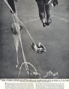 Members of 11 PARA (TA) jumping onto Netheravon airfield, 1949