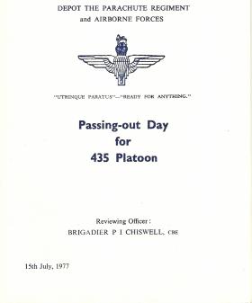 Programme for 435 Platoon's Passing Out Parade, 15 July 1977.