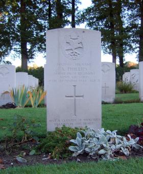 Headstone of Sgt A Phillips, Oosterbeek War Cemetery, October 2015.