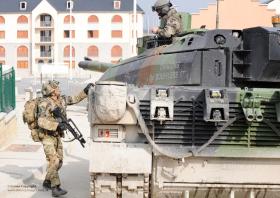 3 PARA working with a French Leclerc tank at CENZUB, France, 2012.