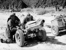 75mm pack howitzer in action, 33rd Airborne Light Regiment RA, Sinai, c1952.