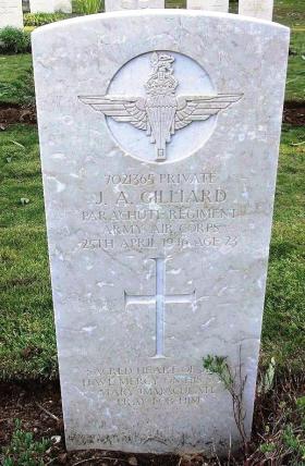 Grave of Pte John Gilliard, Ramleh War Cemetery.