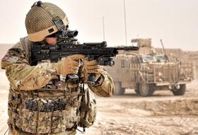 A member of 9 Parachute Squadron 23 Engineer Regiment, during the construction of Route Trident in Helmand, Afghanistan, 2012.