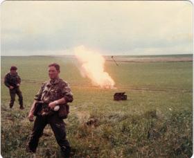 Derek Satchwell, A Coy, 4 PARA Mortars, burning the augies at the end of a live fire exercise, 1980s