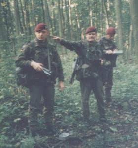Men of 144 PFA take breakfast in Denmark, September 1984