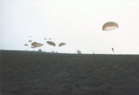 Members of 4 Para and 144 Para PFA on an early morning drop on to Dolby DZ, Isle of Man, April 1984