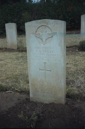 Gravestone of AA Picken, Tabarka War Cemetery, Tunisia