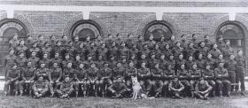 Group photo of A Coy, 9 Parachute Battalion with Para Dog, Bulford, 1944.