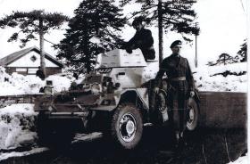 Guards Para Coy soldiers with the company Ferret scout car, Cyprus, 1956.
