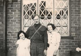 Harold Fisher with family at his first billet, Manchester, August 1940