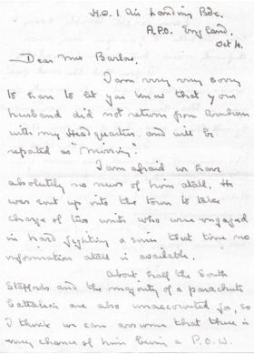 Letter of condolence to widow from Philip Hicks, October 1944