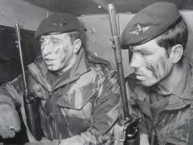 Two armed paratroopers on vehicle patrol, Northern Ireland, undated.