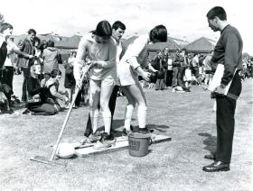 "It's a Knockout" camp activity on Exercise Pegasus Trail, 1981