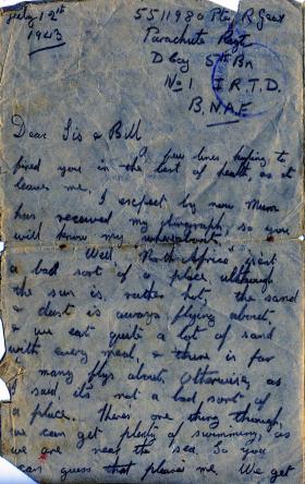 Letter from Pte Gear to his sister from North Africa, 12 July 1943