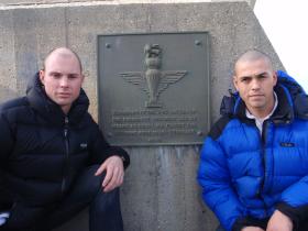 Pte Couper and Sgt Magreehan, C Bruneval Coy, at Bruneval Memorial, 28 February 2009.