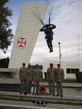 French Paratroops underneath the Para monument at the Escola de Tropas Para-quedistas