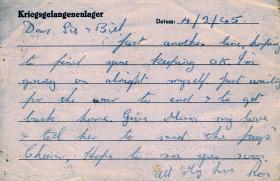 Postcard from Pte Gear to his sister as a Prisoner of War, 2 February 1945