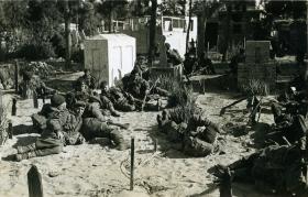 Soldiers from 2 PARA halt during a search in Ismailia cemetery, Egypt, 1952