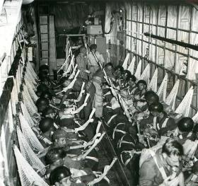 Paratroopers in a Beverley aircraft during operations in Malaya. 