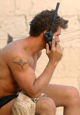 Paratrooper phoning home from Zabul, June 2008