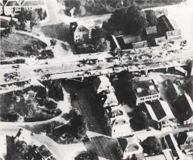 Aerial reconnaissance photograph of the wreckage at Arnhem Bridge after the Battle, c.October 1944