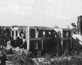The 1st Parachute Brigade HQ building near Arnhem Bridge after the Battle, c. 1944-5
