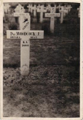 Temporary Gravemarker of Pte J Woodcock, Oosterbeek Cemetery, Arnhem