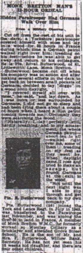 Cutting from Barnsley Chronicle, August 19th 1944