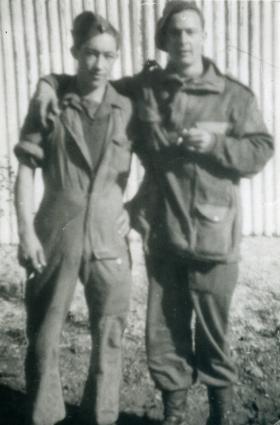 Pte Thomas Jarvis when he met up with his brother George on the dock side at Taranto, Italy, c.1943