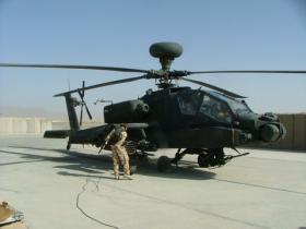 Apache of 4 Regt AAC being rearmed after completing a mission supporting ground forces in Kandahar Province, Afghanistan, 2008