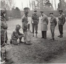 Brig Shan Hackett with King George VI and Lt. Col Des Voeux, CO, 156 Battalion