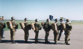 Paratroopers waiting for their first jump from a Skyvan at RAF Weston on the Green, 1996