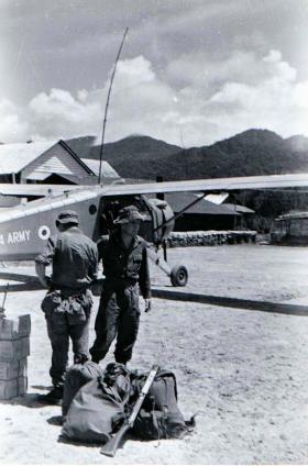 Guardsmen waiting for helicopter into Ulu, Brunei 1965