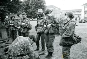 Weapons training for Wife’s Club Platoon, 3 PARA, during Ex Midnight Cowgirl, June 1981