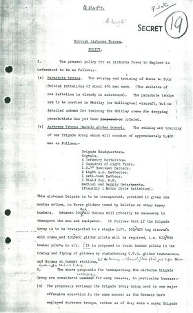 Document on British Airborne Forces policy. 4th August, 1941.