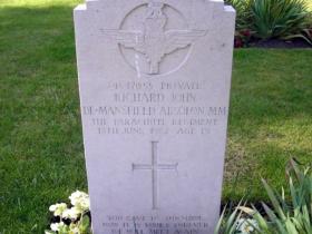The headstone of Pte Absolon MM, Aldershot Military Cemetery.