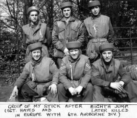 2nd Lt Harper, centre back, after his eighth parachute jump at Ringway, 1944